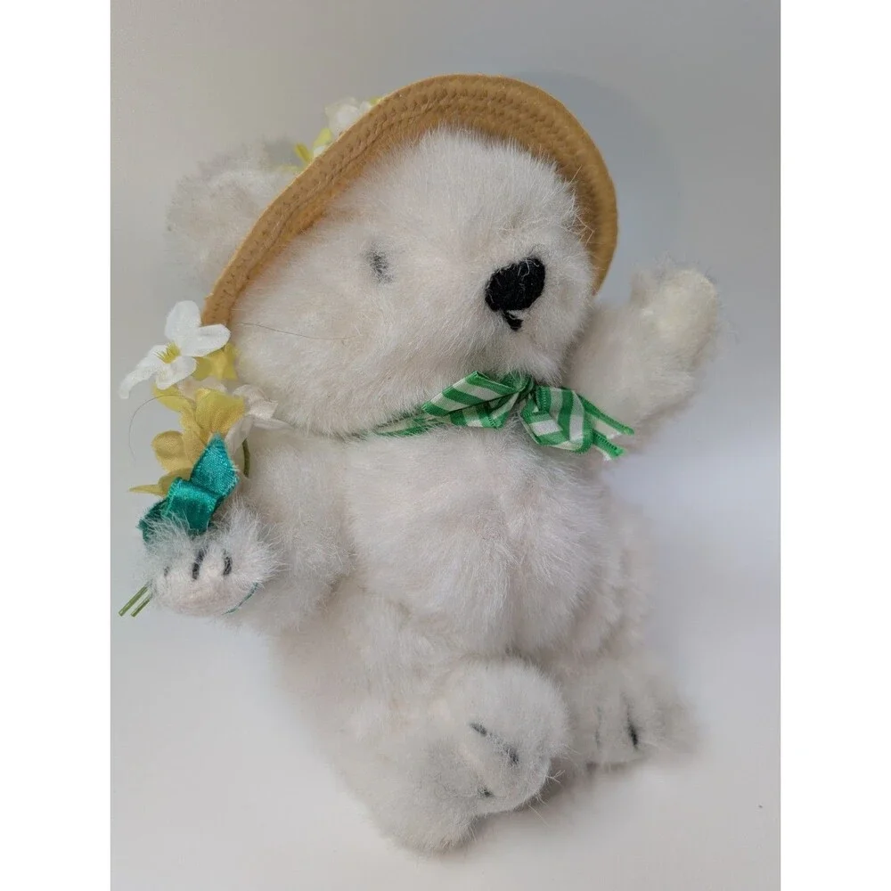 Gorham Aloysius April Plush Teddy Bear Straw Hat Flowers Collectible Easter